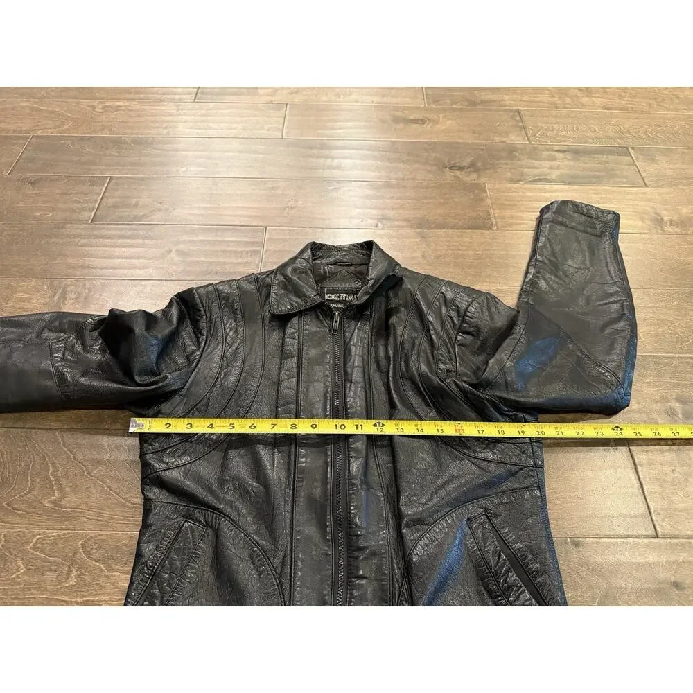 Vintage Demain Mens Black Full Zip Leather Jacket Size 40 Made In Korea